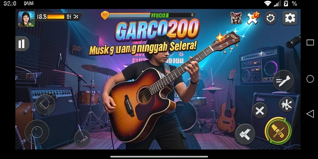 Tampilan gameplay menarik di GARCO200 dengan berbagai pilihan lagu.