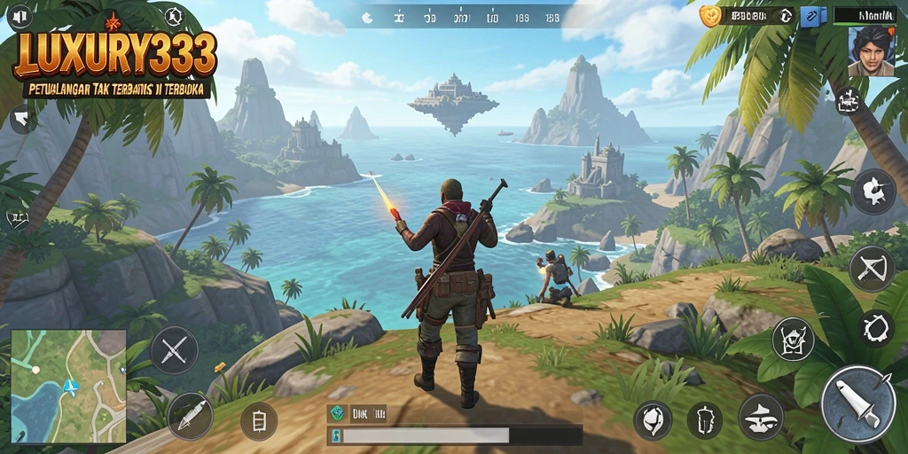 Tangkapan layar gameplay LUXURY333 menampilkan dunia terbuka yang luas dan indah.