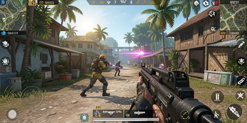 Tampilan seru aksi gameplay TPS QQ222.