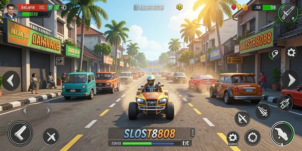 Gameplay menarik SLOST8808 saat berlomba di trek yang mendebarkan.