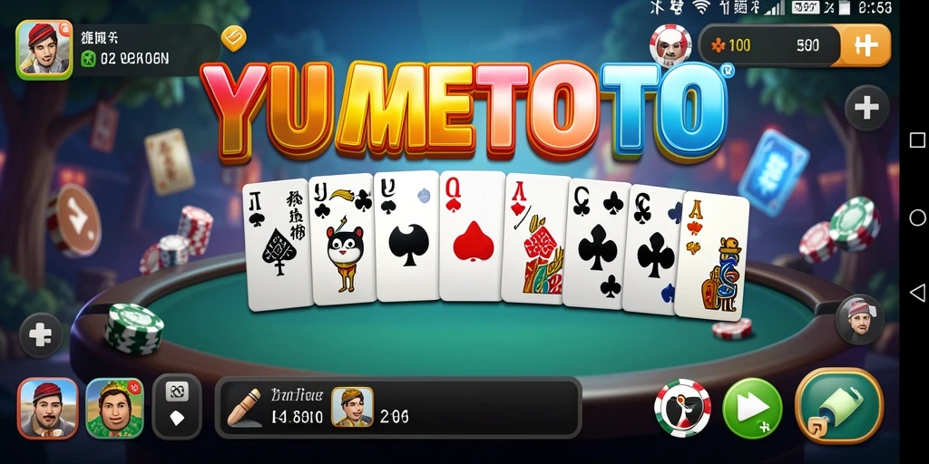 Tampilan gameplay seru dalam YUMETOTO, menampilkan kartu domino yang apik.